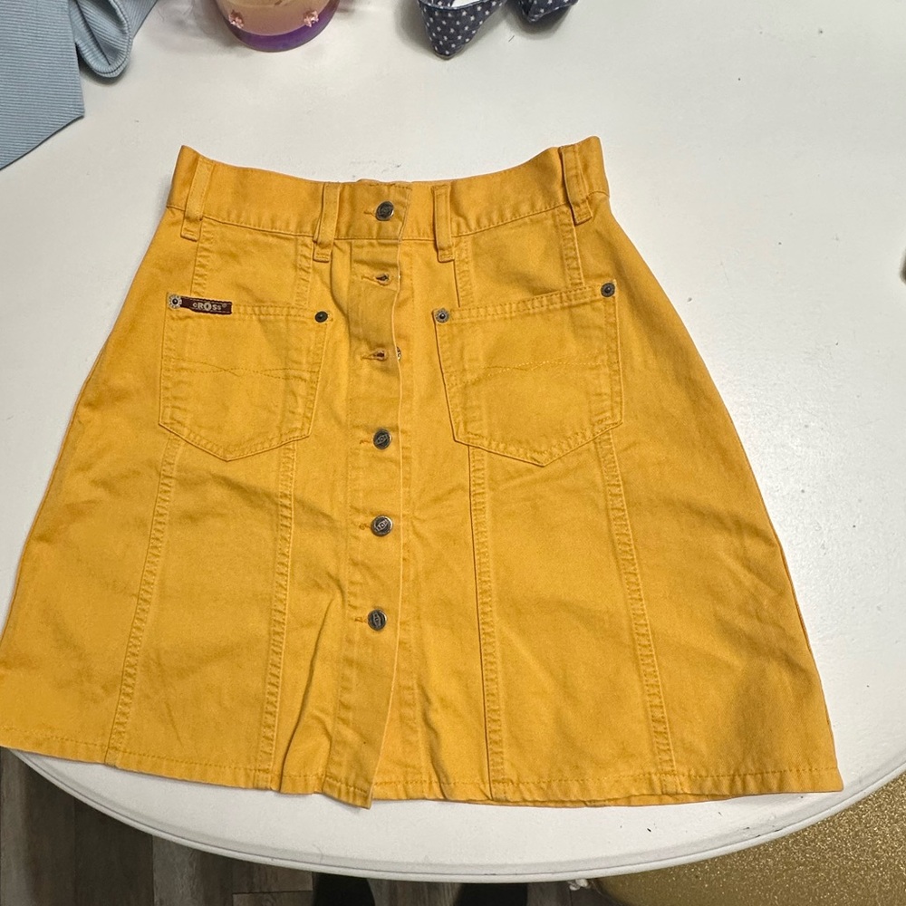 Yellow Button-Front Mini Skirt
